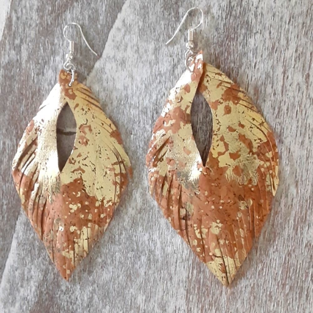 Feathered cut earrings 4 in. Long!